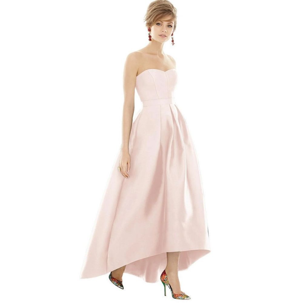 Alfred Sung Strapless Satin High Low Dress with Pockets NWT Size 16